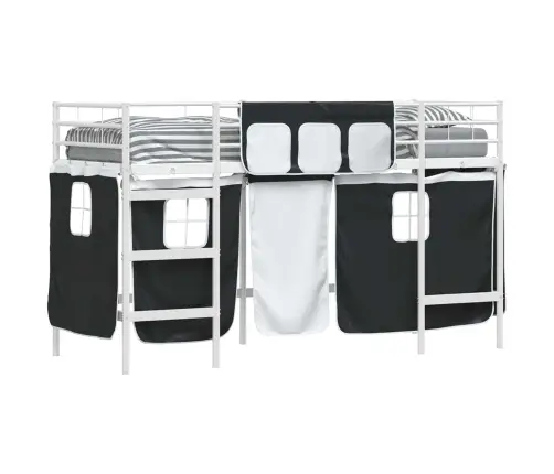 Bērnu Gultas Karkass Ar Aizkariem Balts Un Melns 90 X 190 Cm Vidaxl