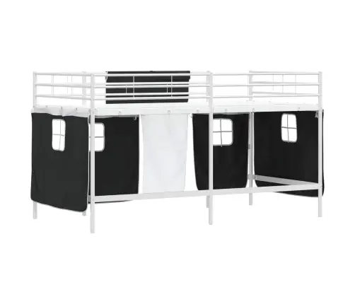 Laste Lofti Voodi Raam, Millel On Kardinad Valge Ja Must