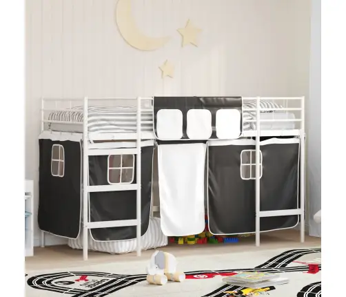 Vaikų Palėpės Lovos Rėmas Su Užuolaidomis Balta Ir Juoda