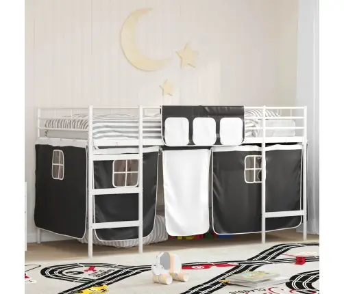 Bērnu Gultas Karkass Ar Aizkariem Balts Un Melns 100 X 201 Cm Vidaxl