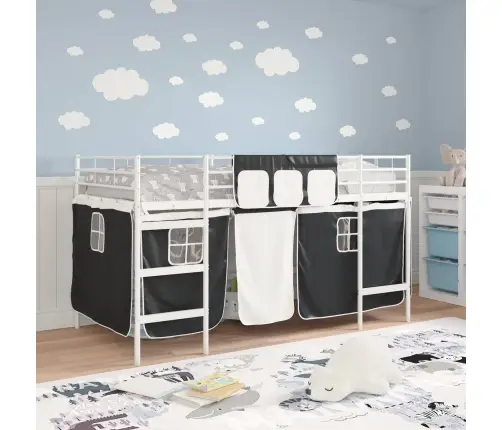 Bērnu Gultas Karkass Ar Aizkariem Balts Un Melns 107 X 201 Cm Vidaxl