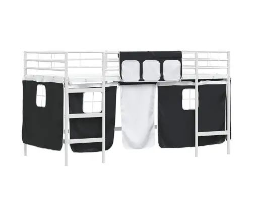 Bērnu Gultas Karkass Ar Aizkariem Balts Un Melns 107 X 201 Cm Vidaxl