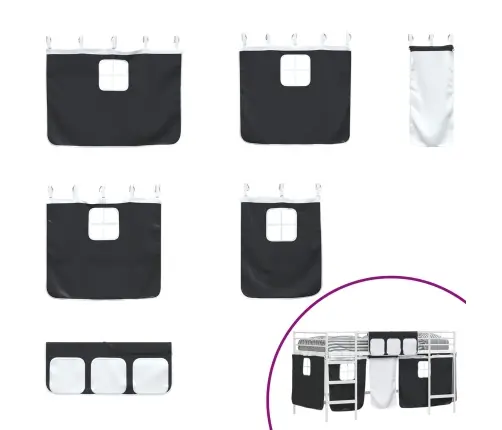 Bērnu Gultas Karkass Ar Aizkariem Balts Un Melns 107 X 201 Cm Vidaxl