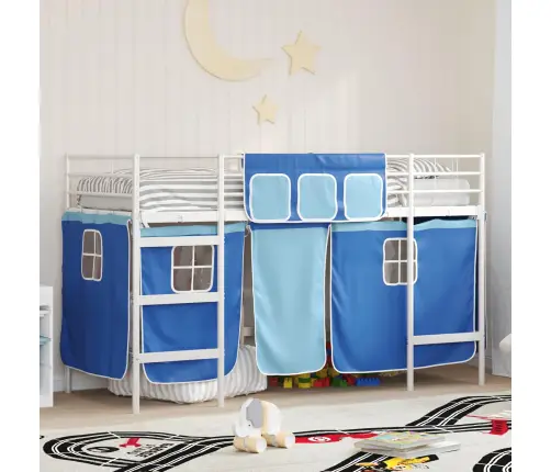 Laste Lofti Voodi Raam, Millel On Kardinad Valge Ja Sinine