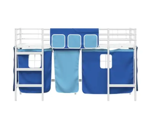 Laste Lofti Voodi Raam, Millel On Kardinad Valge Ja Sinine