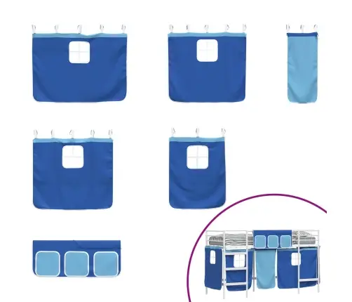 Laste Lofti Voodi Raam, Millel On Kardinad Valge Ja Sinine