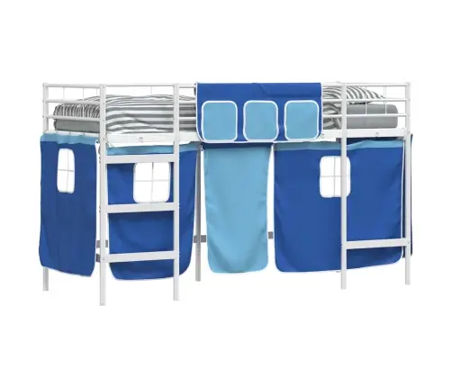 Laste Lofti Voodi Raam, Millel On Kardinad Valge Ja Sinine