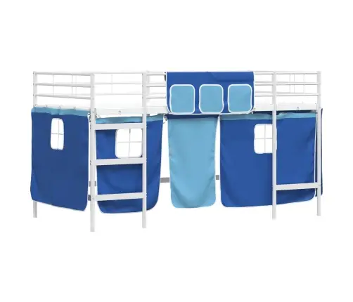 Laste Lofti Voodi Raam, Millel On Kardinad Valge Ja Sinine