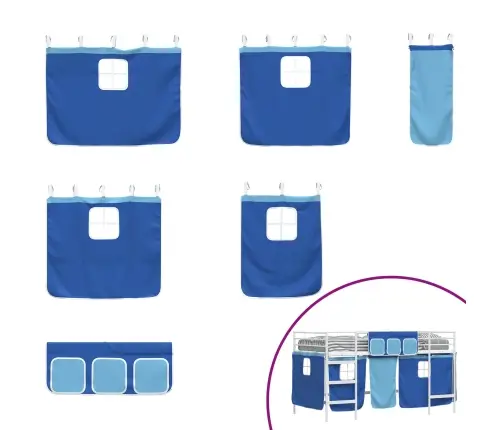 Laste Lofti Voodi Raam, Millel On Kardinad Valge Ja Sinine