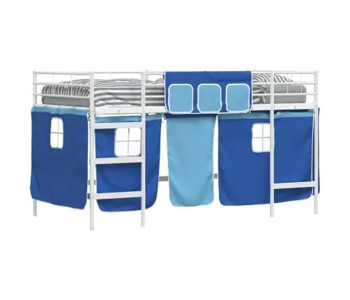 Laste Lofti Voodi Raam, Millel On Kardinad Valge Ja Sinine