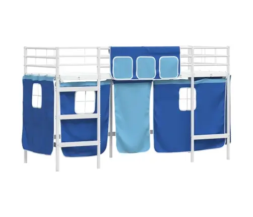 Laste Lofti Voodi Raam, Millel On Kardinad Valge Ja Sinine