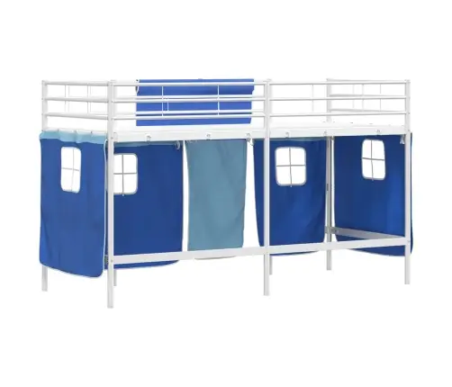 Laste Lofti Voodi Raam, Millel On Kardinad Valge Ja Sinine