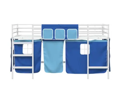 Vaikų Palėpės Lovos Rėmas Su Užuolaidomis Balta Ir Mėlyna