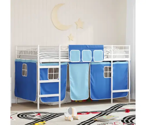 Bērnu Gultas Karkass Ar Aizkariem Balta Un Zila 107 X 201 Cm Vidaxl
