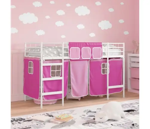 Vaikų Palėpės Lovos Rėmas Su Užuolaidomis Balta Ir Rožinė