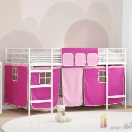 Bērnu Gultas Karkass Ar Aizkariem Balts Un Rozā 90 X 200 Cm Vidaxl