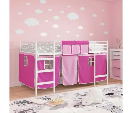 Bērnu Gultas Karkass Ar Aizkariem Balts Un Rozā 107 X 201 Cm Vidaxl