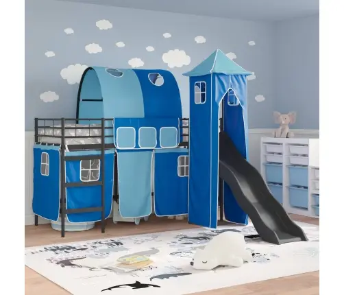 Bērnu Loft Gultas Rāmjis Melna Un Zila 74,5 X 190 Cm Metāls Vidaxl