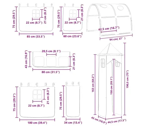 Bērnu Loft Gultas Rāmjis Melna Un Zila 74,5 X 190 Cm Metāls Vidaxl