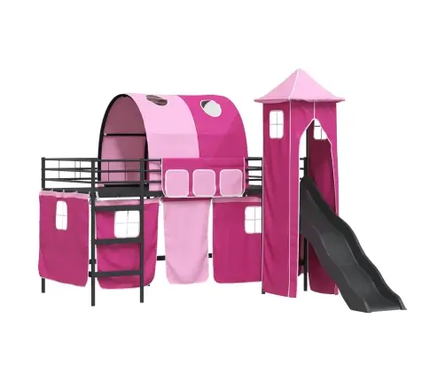 Laste Lofti Voodi Raam Must Ja Roosa 107 X 200 Cm Metall