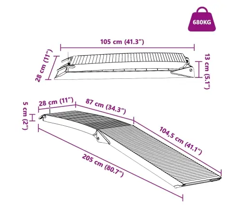 Motociklo Rampos 680 Kg 2 Pcs Sidabro 205 X 28 X 5 Cm Aliuminis
