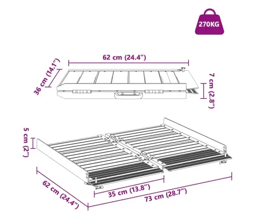 Ratiņu Rampa Sudraba 62 X 73 X 5 Cm Alumīnijs Vidaxl