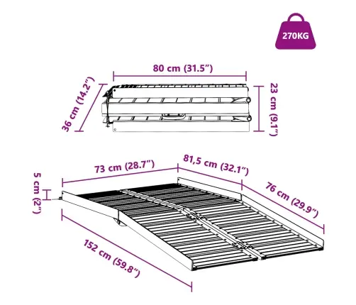Ratiņu Rampa Sudraba 152 X 73 X 11 Cm Alumīnijs Vidaxl