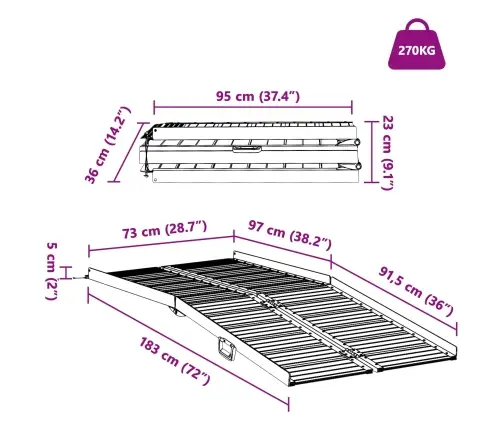 Ratiņu Rampa Sudraba 183 X 73 X 11 Cm Alumīnijs Vidaxl