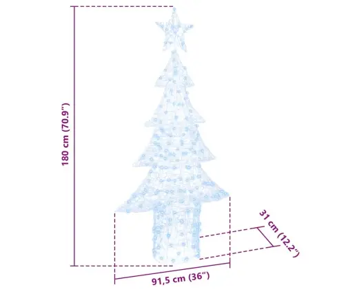 Ziemassvētku Eglīte Su 240 Led Vēsi Balta 180 Cm Akrils Vidaxl
