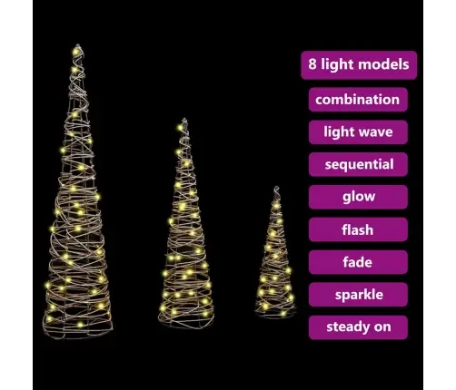 Jõulupuu Koos 90 Led-Iga 3 Pcs Soe Valge 20 X 20 X 80 Cm Rotang