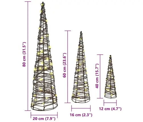 Jõulupuu Koos 90 Led-Iga 3 Pcs Soe Valge 20 X 20 X 80 Cm Rotang