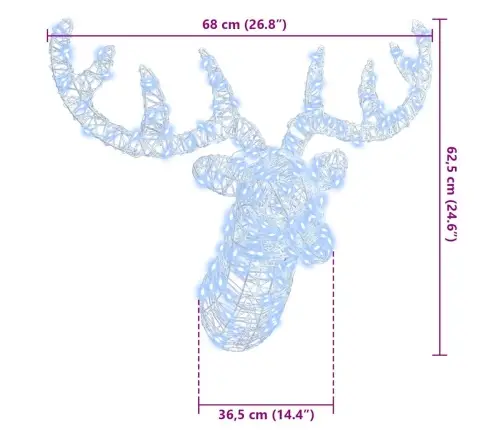 Elnių Galva Su 140 Led Šalta Balta 60 Cm Akrilas
