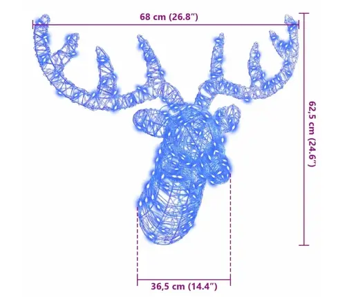 Põdra Pea Koos 140 Led-Iga Sinine 60 Cm Akrüül