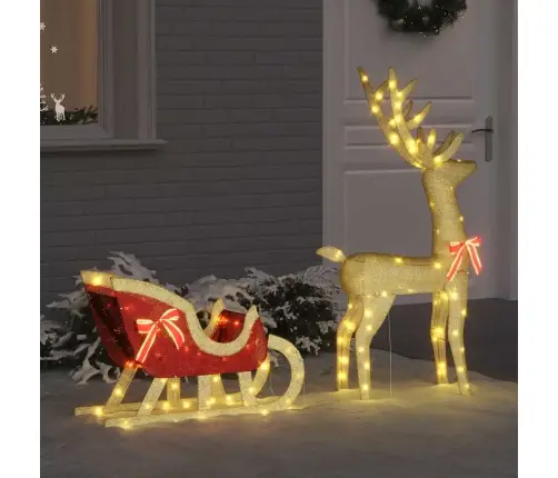 Ziemassvētku Ziemeļbriedis Ar Kamanām Silti Balta Audums Vidaxl