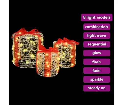 Dāvanu Kaste Dekorācija 3 Pcs Silti Balta 20 X 20 X 21 Cm Vidaxl