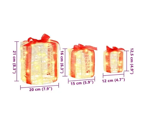 Dāvanu Kaste Dekorācija 3 Pcs Silti Balta 20 X 20 X 21 Cm Vidaxl
