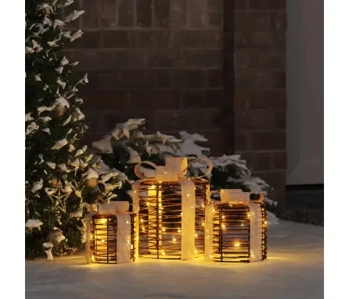 Dāvanas Kastes Dekorācija 3 Pcs Silti Balta Rotangpalma Vidaxl