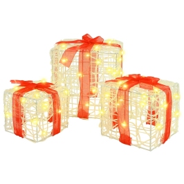Dāvanu Kaste Su 60 Led 3 Pcs Silti Balta 20 X 20 X 20 Cm Akrils Vidaxl
