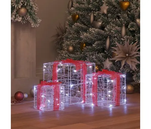 Dāvanu Kaste Su 60 Led 3 Pcs Vēsi Balta 20 X 20 X 20 Cm Akrils Vidaxl