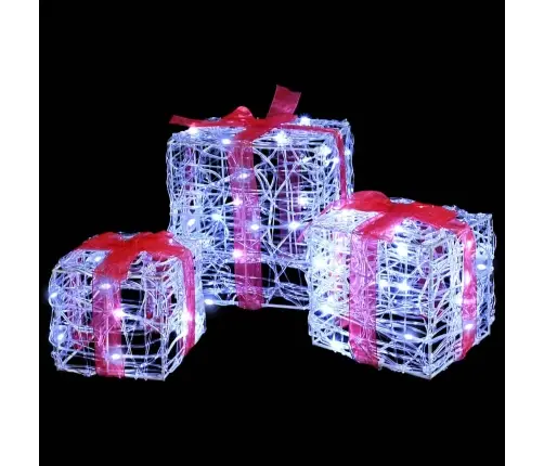 Dāvanu Kaste Su 60 Led 3 Pcs Vēsi Balta 20 X 20 X 20 Cm Akrils Vidaxl