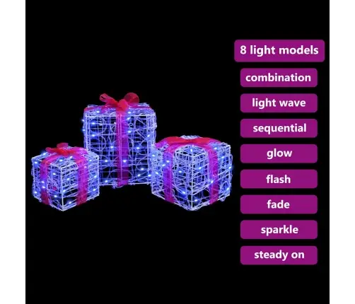 Dāvanu Kaste Su 60 Led 3 Pcs Zila 20 X 20 X 20 Cm Akrils Vidaxl