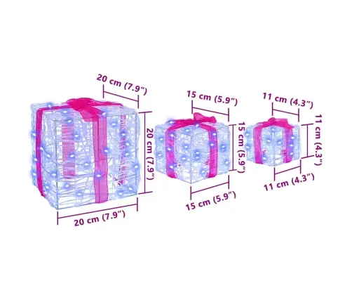 Dāvanu Kaste Su 60 Led 3 Pcs Zila 20 X 20 X 20 Cm Akrils Vidaxl