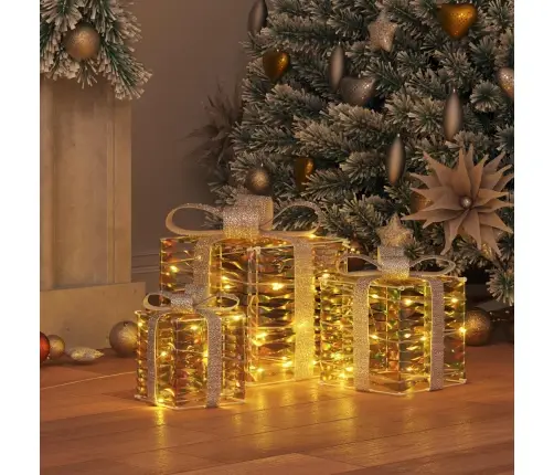 Dāvanu Kaste Su 60 Led 3 Pcs Silti Balta 20 X 20 X 20 Cm Pet Vidaxl