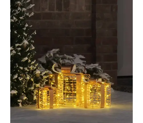 Dāvanu Kaste Su 60 Led 3 Pcs Silti Balta 20 X 20 X 20 Cm Pet Vidaxl