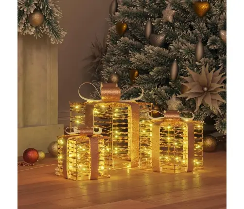 Dāvanu Kaste Su 60 Led 3 Pcs Silti Balta 20 X 20 X 20 Cm Pet Vidaxl
