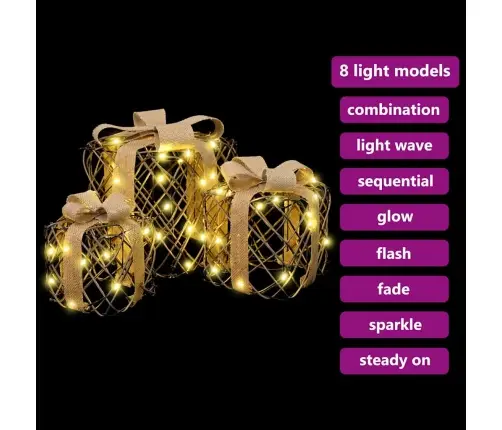 Dāvanu Kaste 3 Pcs Silti Balta 20 X 20 X 20 Cm Rotangpalma Vidaxl