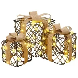 Dovanų Dėžė Su 60 Led 3 Pcs Šilta Balta 20 X 20 X 20 Cm Ratanas