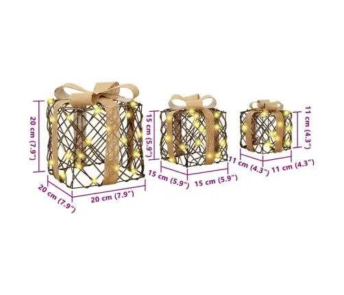 Dāvanu Kaste 3 Pcs Silti Balta 20 X 20 X 20 Cm Rotangpalma Vidaxl