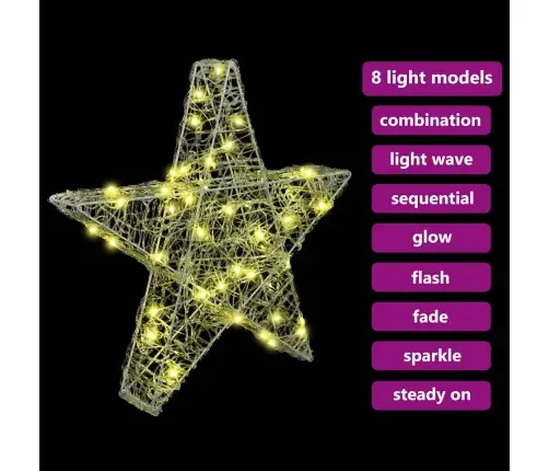 3D Zvaigzne Su 50 Led Silti Balta 55 X 53.5 X 10 Cm Akrils Vidaxl