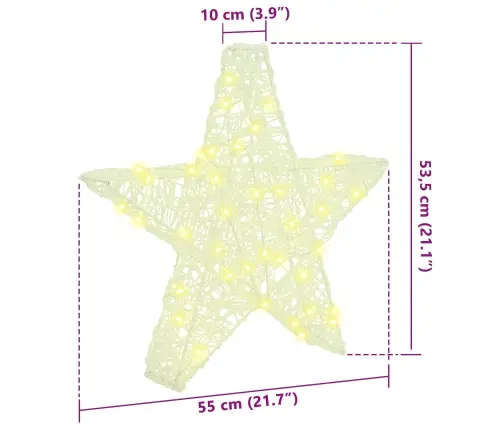 3D Zvaigzne Su 50 Led Silti Balta 55 X 53.5 X 10 Cm Akrils Vidaxl